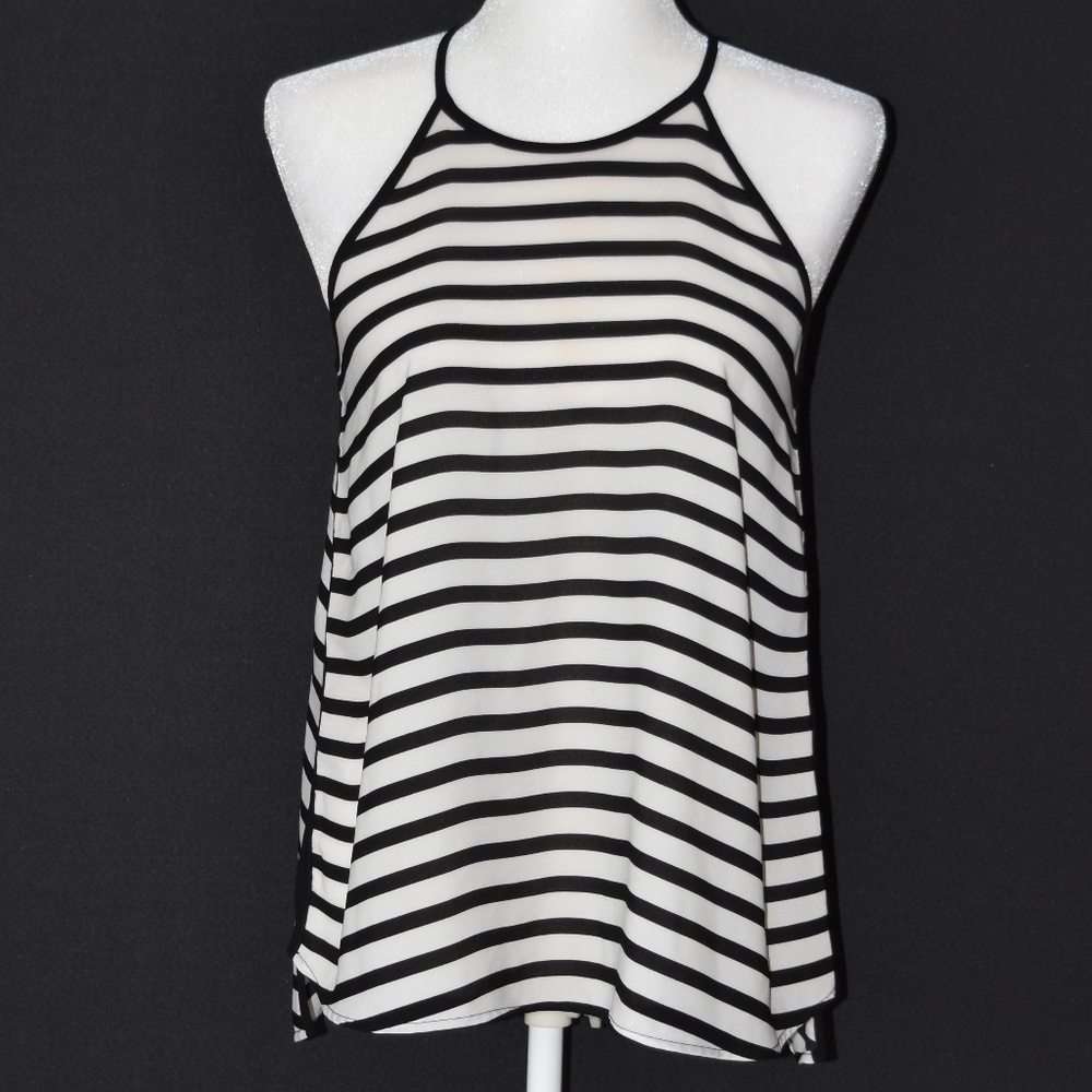 Monteau Black & White Sheer Tank Top Sz S